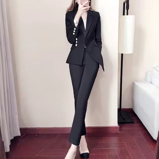 Autumn Elegant White Suit Blazers Women'S Professional Casual Suit Two-Piece Suit Pant Suits Formal Office Lady Blazer Set Woman